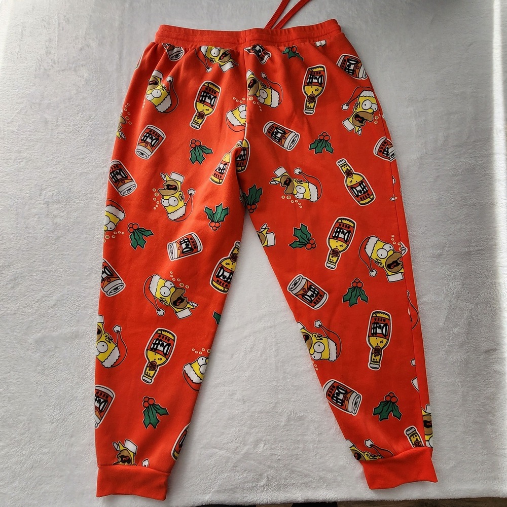 The Simpsons Duff Beer Track Pants Mens XL Orange Christmas Homer Jogger Holiday - Picture 8 of 12
